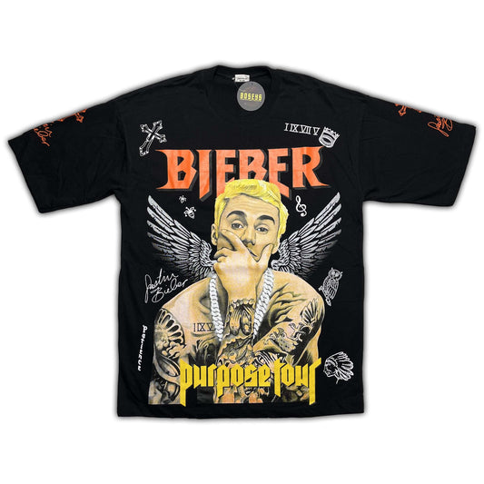 Justin Bieber Double Side Printed Black Tee | Fits Upto L