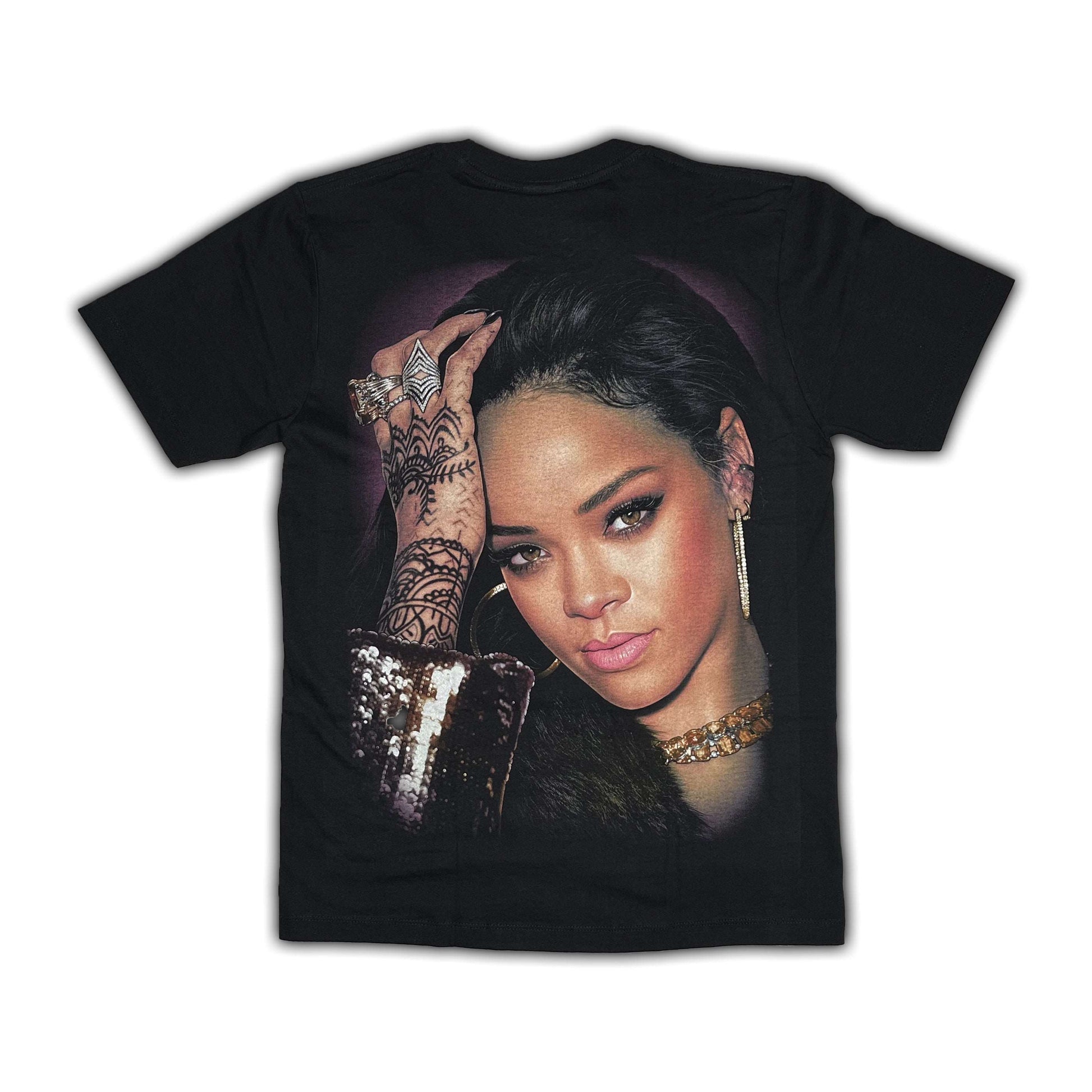 Rihanna Double Side Printed Black Glow in the Dark Tee | Fits Upto S