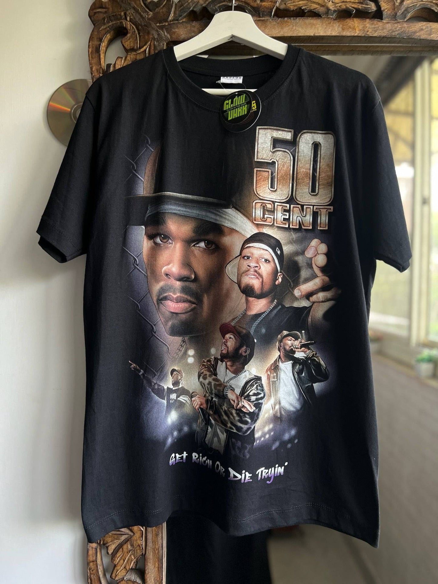 50 Cent Double Side Printed Black Glow in the Dark Tee | Fits Upto Free sized upto S/M