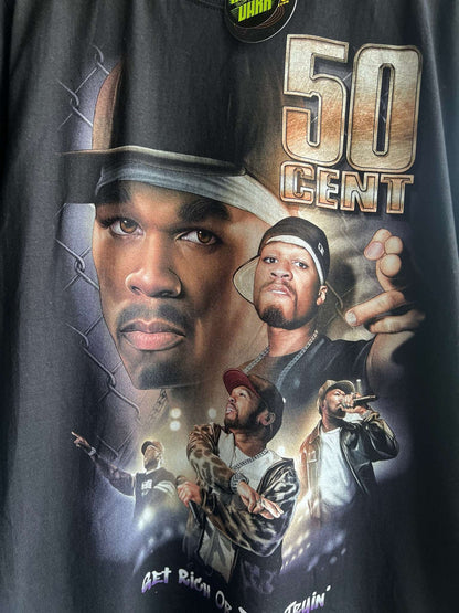 50 Cent Double Side Printed Black Glow in the Dark Tee | Fits Upto Free sized upto S/M