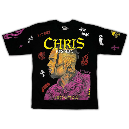 Chris Brown Double Side Printed Black Tee | Fits Upto Free sized upto L