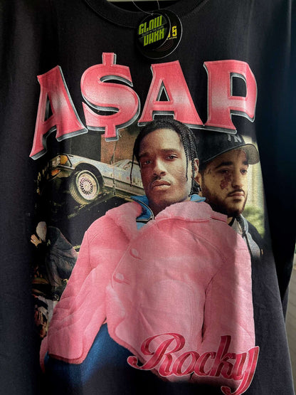 A$AP Rocky Double Side Printed Black Glow in the Dark Tee | Fits Upto Free sized upto L